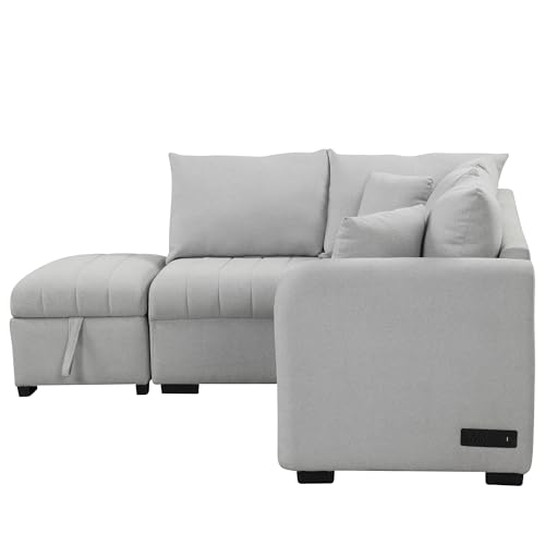 LUMISOL 82.6" Gray Sleeper Sofa with Ottoman