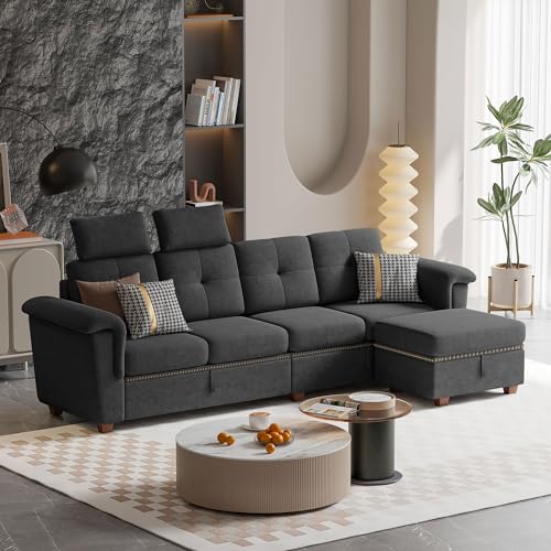 Jarenie 4-Seater L-Shaped Sectional Sofa - Dark Grey