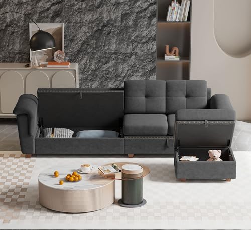 Jarenie 4-Seater L-Shaped Sectional Sofa - Dark Grey