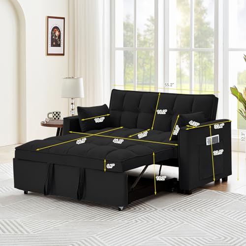 Calabash 55" Convertible Sleeper Sofa with Pillows