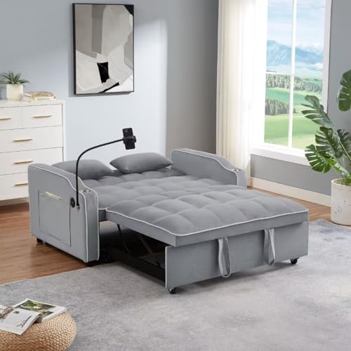 3-in-1 Convertible Velvet Sleeper Sofa with USB