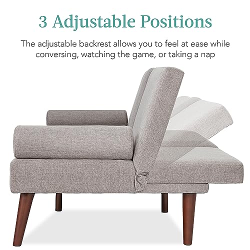 Gray Upholstered Convertible Futon Sofa Bed