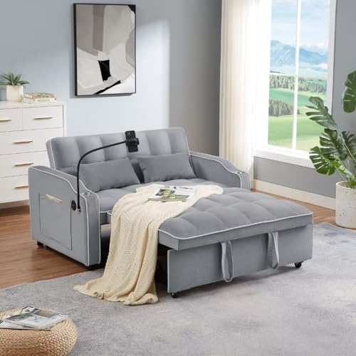 3-in-1 Convertible Velvet Sleeper Sofa with USB