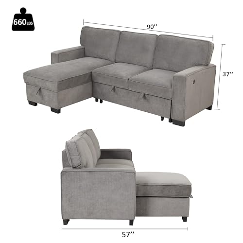 EBELLO 3-in-1 Convertible Sleeper Sofa with Storage