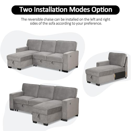 EBELLO 3-in-1 Convertible Sleeper Sofa with Storage