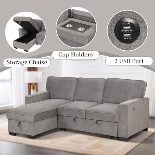 EBELLO 3-in-1 Convertible Sleeper Sofa with Storage