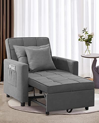 3-in-1 Convertible Chair Bed in Dark Gray