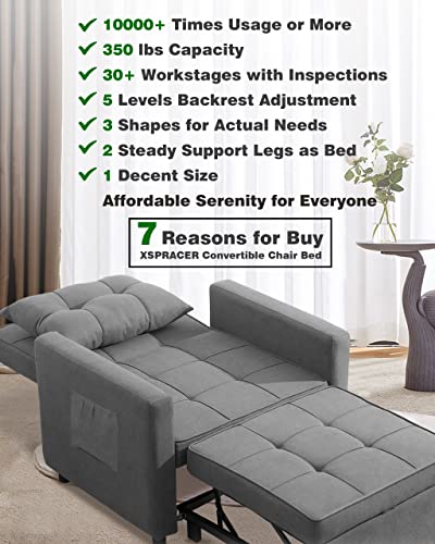 3-in-1 Convertible Chair Bed in Dark Gray