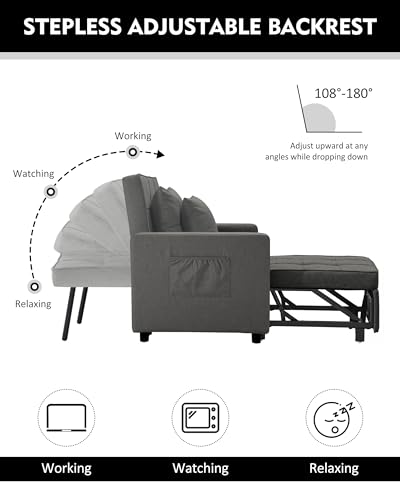 3-in-1 Convertible Chair Bed in Dark Gray