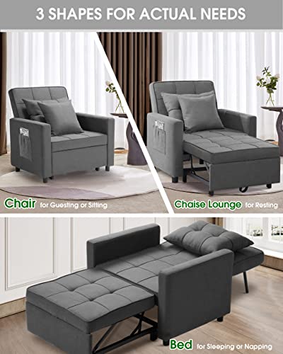 3-in-1 Convertible Chair Bed in Dark Gray