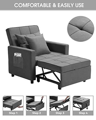 3-in-1 Convertible Chair Bed in Dark Gray
