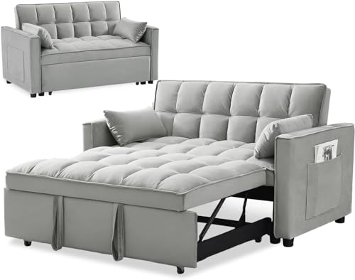 Convertible Velvet Sleeper Sofa with Adjustable Backrest
