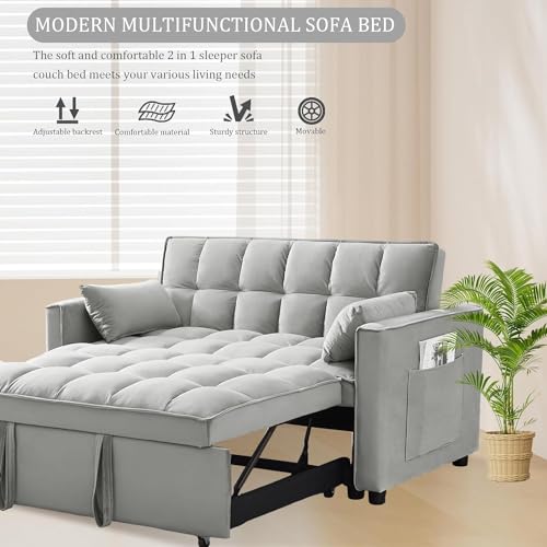 Convertible Velvet Sleeper Sofa with Adjustable Backrest