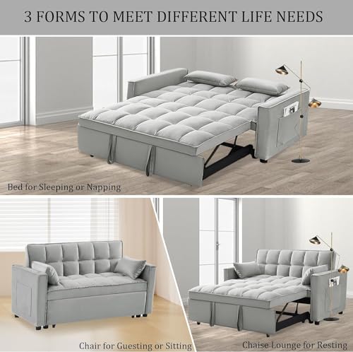 Convertible Velvet Sleeper Sofa with Adjustable Backrest