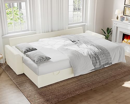 Modern L-Shaped Pull-Out Sofa Bed with Storage