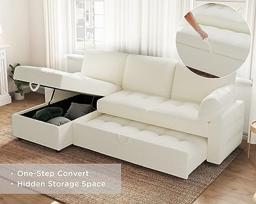 Modern L-Shaped Pull-Out Sofa Bed with Storage