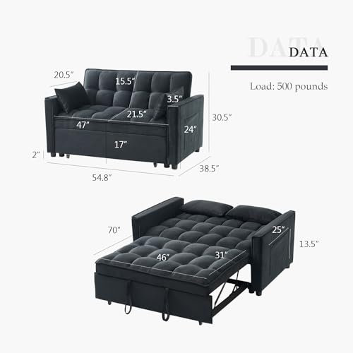 Convertible Sofa Bed with Reclining Backrest & Storage