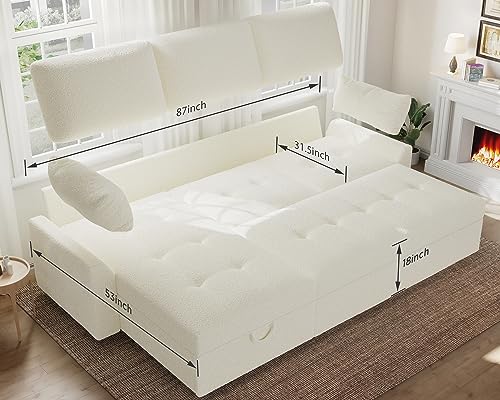Modern L-Shaped Pull-Out Sofa Bed with Storage