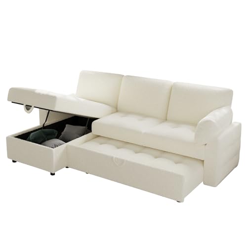 Modern L-Shaped Pull-Out Sofa Bed with Storage