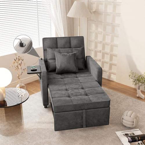 3-in-1 Velvet Sleeper Sofa Bed Chair with Wing Table