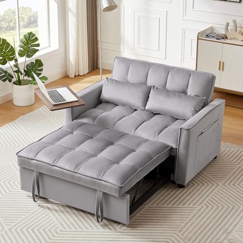 Convertible 3-in-1 Velvet Sofa Bed (Gray)