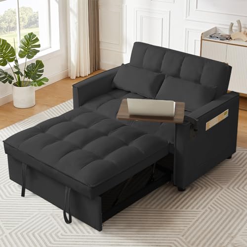 Versatile Black Sleeper Sofa with Storage & Pillows