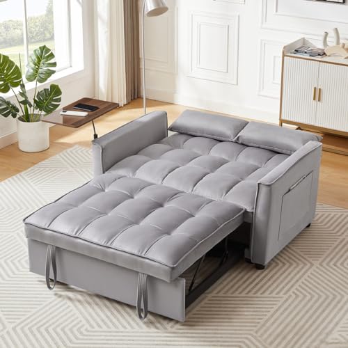 Convertible 3-in-1 Velvet Sofa Bed (Gray)