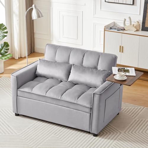 Convertible 3-in-1 Velvet Sofa Bed (Gray)
