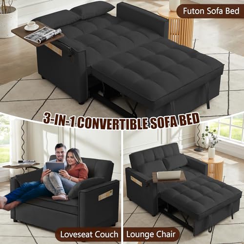 Versatile Black Sleeper Sofa with Storage & Pillows