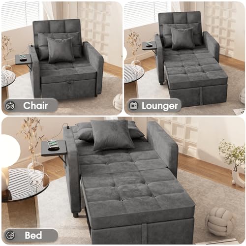 3-in-1 Velvet Sleeper Sofa Bed Chair with Wing Table