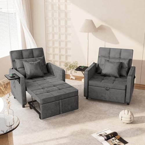3-in-1 Velvet Sleeper Sofa Bed Chair with Wing Table