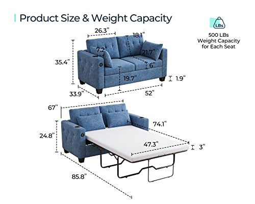LINSY HOME Convertible Sofa Bed with Memory Foam