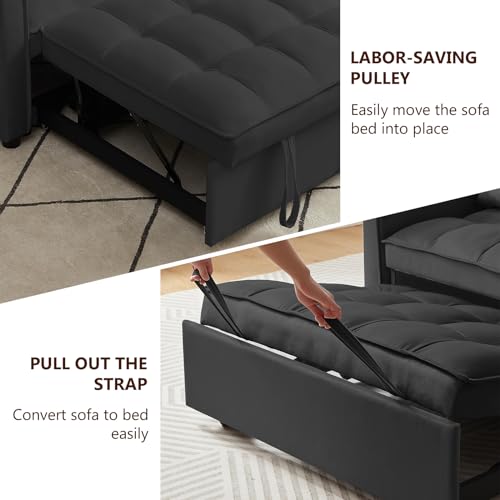 Versatile Black Sleeper Sofa with Storage & Pillows