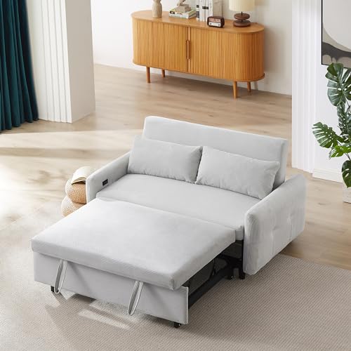 Light Blue Convertible Sofa Bed with USB Ports