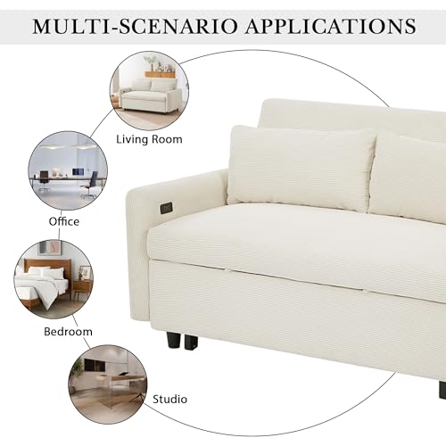 Beige Memory Foam Convertible Loveseat with USB Ports