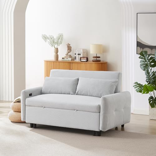 Light Blue Convertible Sofa Bed with USB Ports