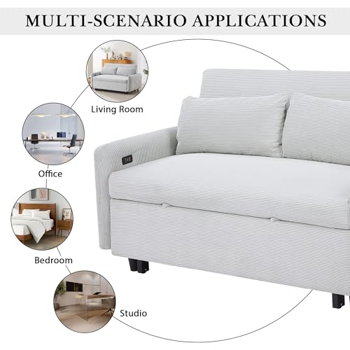 Light Blue Convertible Sofa Bed with USB Ports