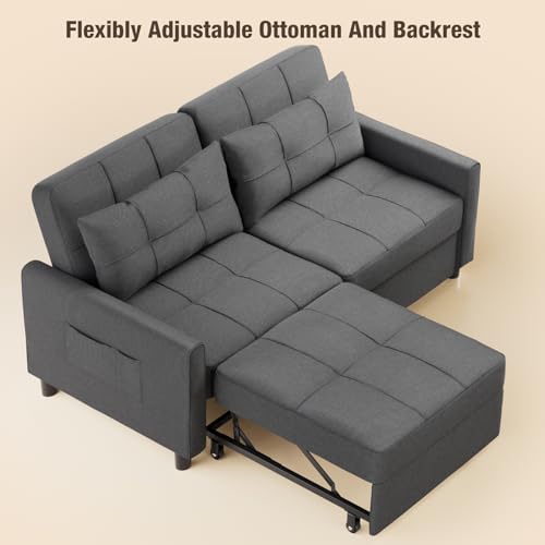 Convertible 3-in-1 Sleeper Sofa Bed, Dark Gray