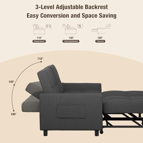 Convertible 3-in-1 Sleeper Sofa Bed, Dark Gray