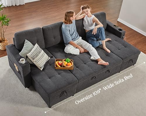 VanAcc 109" U-Shaped Sleeper Sofa with USB & Storage