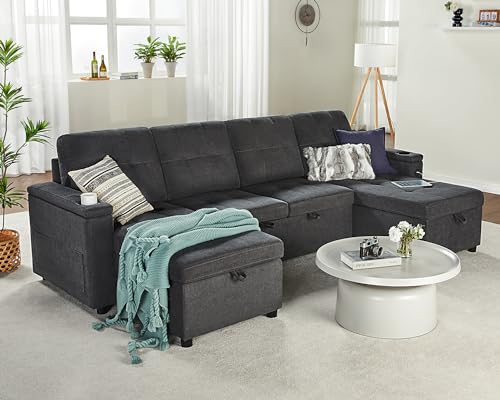VanAcc 109" U-Shaped Sleeper Sofa with USB & Storage