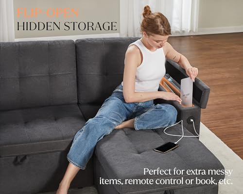 VanAcc 109" U-Shaped Sleeper Sofa with USB & Storage