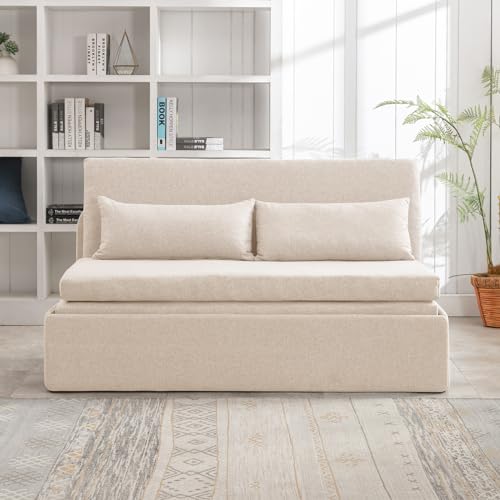 Beige Twin Size Convertible Sleeper Sofa Bed