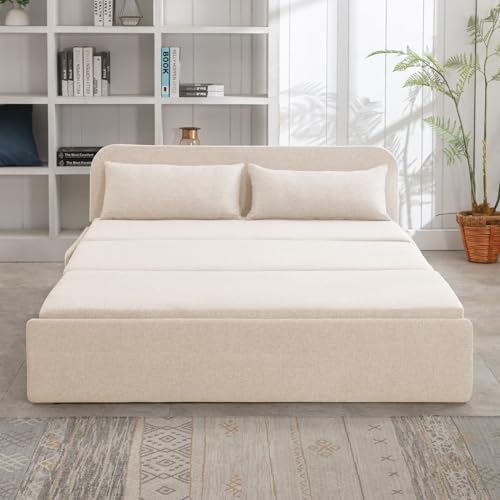 Beige Twin Size Convertible Sleeper Sofa Bed
