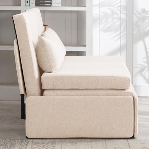 Beige Twin Size Convertible Sleeper Sofa Bed