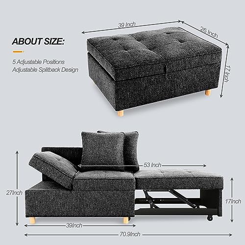 Versatile 4-in-1 Linen Sofa Bed in Black