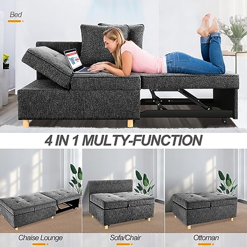Versatile 4-in-1 Linen Sofa Bed in Black