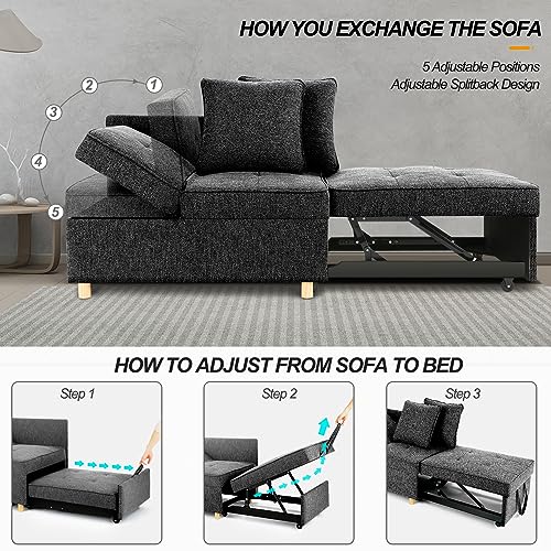 Versatile 4-in-1 Linen Sofa Bed in Black