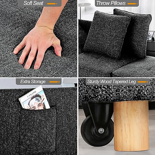 Versatile 4-in-1 Linen Sofa Bed in Black
