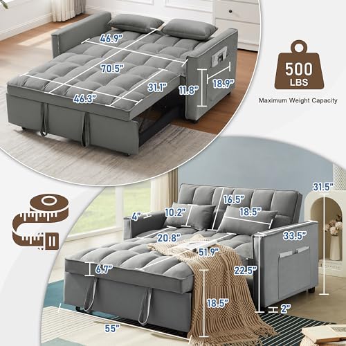 SumKea 3-in-1 Convertible Sleeper Loveseat Sofa